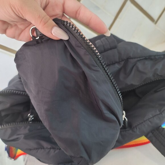 Sondra Roberts Squared Black puffer Tote Bag With Rainbow Stripes & long Strap - Picture 3 of 7